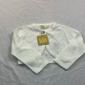 Ida Knitwear Girls White Bolero Shrug Button Up Open Knit 3 Years